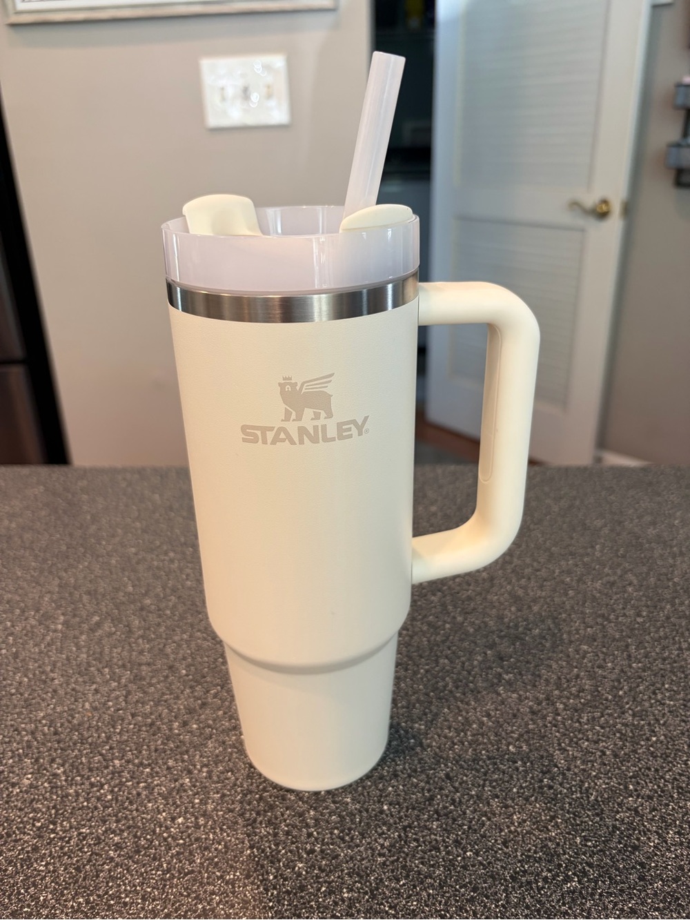 Stanley Ivory Insulated Travel Mug with Handle and Straw